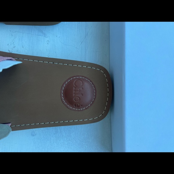 ❌SOLD❌Chloe Woody Logo Print Canvas Slides Sandals Slippers Pink White - Picture 5 of 10